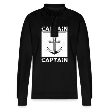 Captain Schiffanker Anker Nordsee Spruch Geschenk - Stanley/Stella Unisex Bio-Langarm-Poloshirt Prepster - Schwarz - Vorne - Anna (173cm) & Nico (186cm)