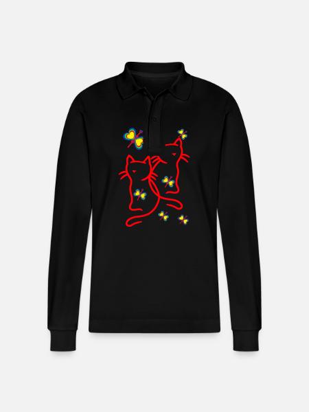 80s 90s Cats Kids Child - Stanley/Stella Organic Unisex Long-Sleeved Polo Shirt Prepster - black