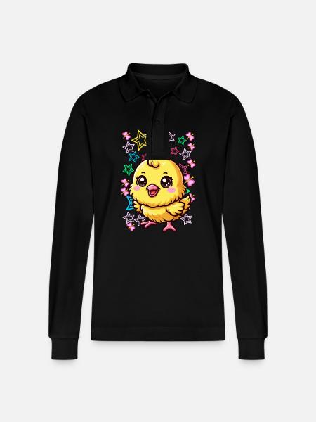 80s 90s Chick Kids Child - Stanley/Stella Organic Unisex Long-Sleeved Polo Shirt Prepster - black