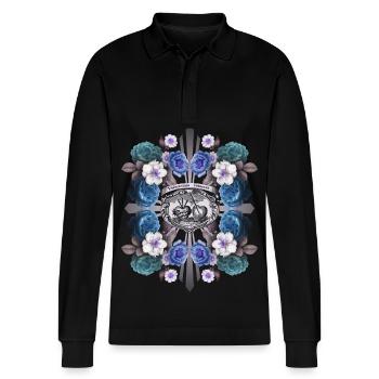 Heiliges Herz Jesu, Jesus Christus, Rosen-Dekor - Stanley/Stella Unisex Bio-Langarm-Poloshirt Prepster - Schwarz - Vorne - Anna (173cm) & Nico (186cm)