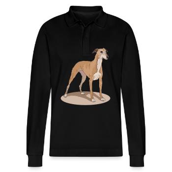Whippet Englischer Windhund Geschenke - Stanley/Stella Unisex Bio-Langarm-Poloshirt Prepster - Schwarz - Vorne - Anna (173cm) & Nico (186cm)