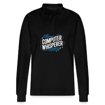 Technischer Support Computerfreak Nerd - Stanley/Stella Unisex Bio-Langarm-Poloshirt Prepster - Schwarz - Vorne - Anna (173cm) & Nico (186cm)
