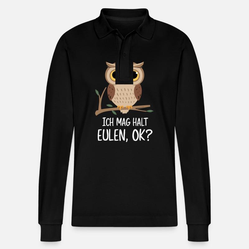 Nachteule Eule Eulen Vogel - Stanley/Stella Unisex Bio-Langarm-Poloshirt Prepster - Schwarz