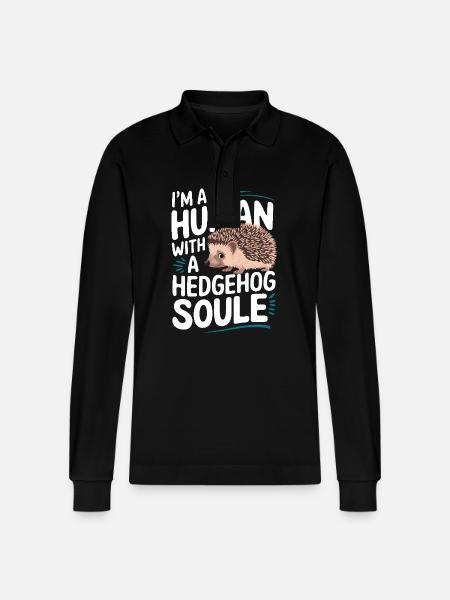 Hedgehog Spiny Animal Hedgehog - Stanley/Stella Organic Unisex Long-Sleeved Polo Shirt Prepster - black