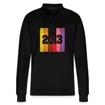 2013 - Stanley/Stella Organic Unisex Long-Sleeved Polo Shirt Prepster - black - Front - Anna (173cm) & Nico (186cm)