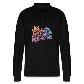 Pilz Pilze Funghi Champignon - Stanley/Stella Unisex Bio-Langarm-Poloshirt Prepster - Schwarz - Vorne - Anna (173cm) & Nico (186cm)
