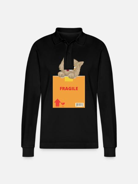 Curious Kitten on Fragile Package - Stanley/Stella Organic Unisex Long-Sleeved Polo Shirt Prepster - black