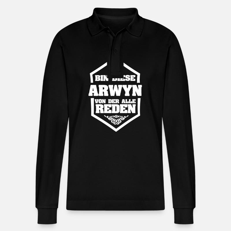 Arwyn als Rufname - Stanley/Stella Unisex Bio-Langarm-Poloshirt Prepster - Schwarz
