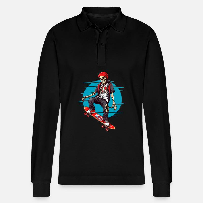 Skateboarding Skelett - Stanley/Stella Unisex Bio-Langarm-Poloshirt Prepster - Schwarz