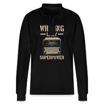 Author - Stanley/Stella Organic Unisex Long-Sleeved Polo Shirt Prepster - black - Front - Anna (173cm) & Nico (186cm)