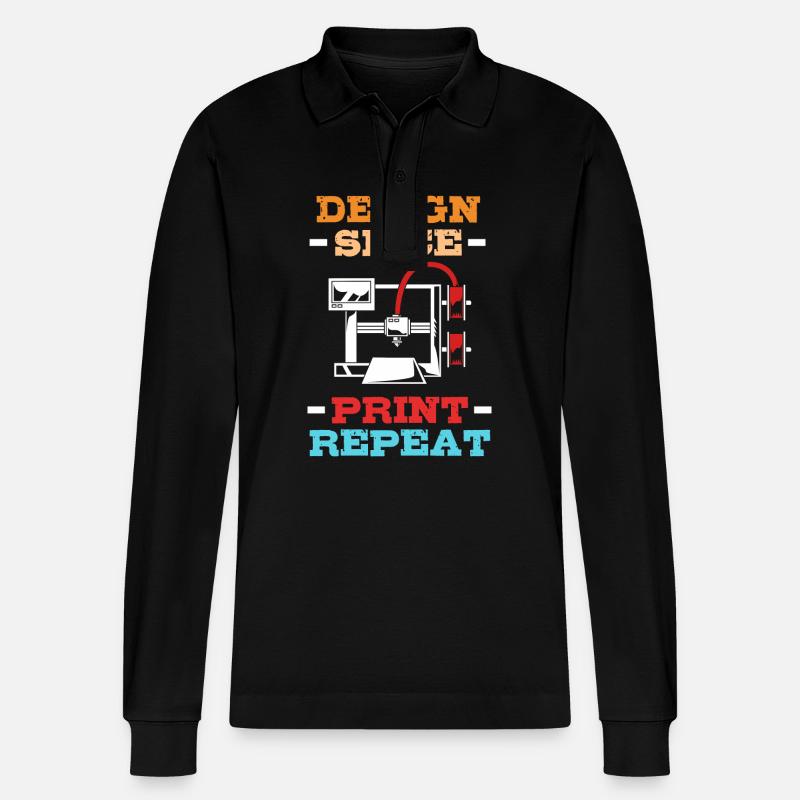 3D Druck - Stanley/Stella Unisex Bio-Langarm-Poloshirt Prepster - Schwarz