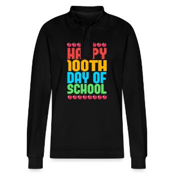 2nd Grade - Stanley/Stella Organic Unisex Long-Sleeved Polo Shirt Prepster - black - Front - Anna (173cm) & Nico (186cm)