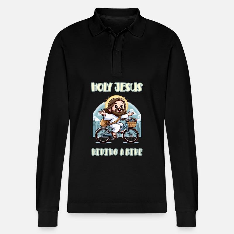 Saint Jésus à vélo - Polo à manches longues bio PREPSTER Stanley/Stella Unisexe - noir