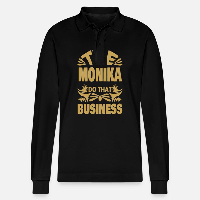 Monika als Name - Stanley/Stella Unisex Bio-Langarm-Poloshirt Prepster - Schwarz