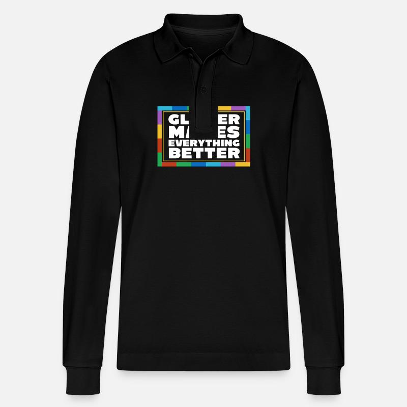 Glitzer - Stanley/Stella Unisex Bio-Langarm-Poloshirt Prepster - Schwarz
