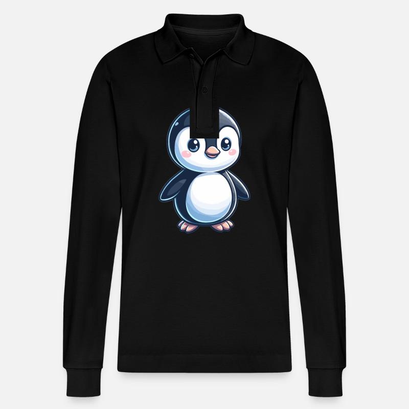 kindlich gestalteter Pinguin - Stanley/Stella Unisex Bio-Langarm-Poloshirt Prepster - Schwarz