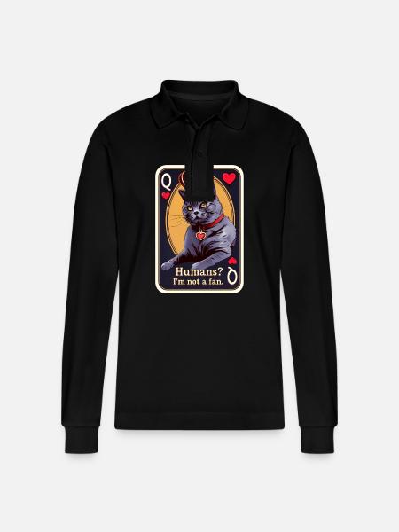 Queen of Cats - Stanley/Stella Organic Unisex Long-Sleeved Polo Shirt Prepster - black