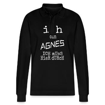 Agnes als Agnes - Stanley/Stella Unisex Bio-Langarm-Poloshirt Prepster - Schwarz - Vorne - Anna (173cm) & Nico (186cm)