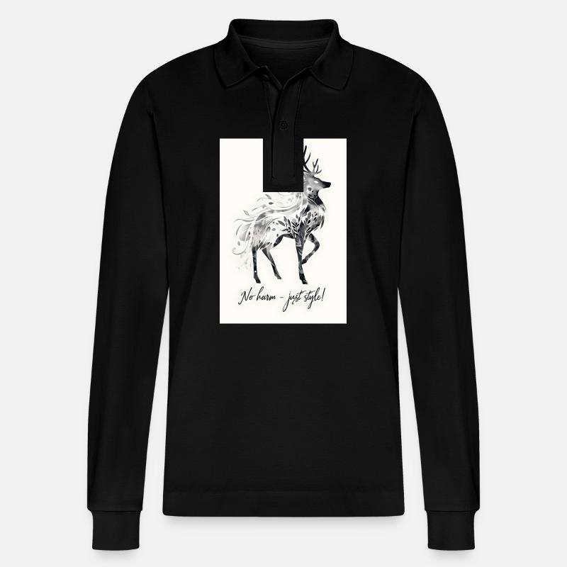 Hirsch Tier Spruch Geschenk - Stanley/Stella Unisex Bio-Langarm-Poloshirt Prepster - Schwarz