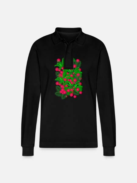 Flowers Forest - Stanley/Stella Organic Unisex Long-Sleeved Polo Shirt Prepster - black