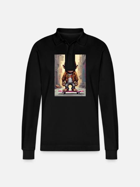 Skate-Monkey im Großstadt-Style - Stanley/Stella Unisex Bio-Langarm-Poloshirt Prepster - Schwarz