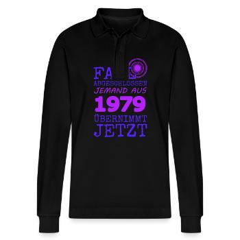 Fall 1979 - Stanley/Stella Organic Unisex Long-Sleeved Polo Shirt Prepster - black - Front - Anna (173cm) & Nico (186cm)