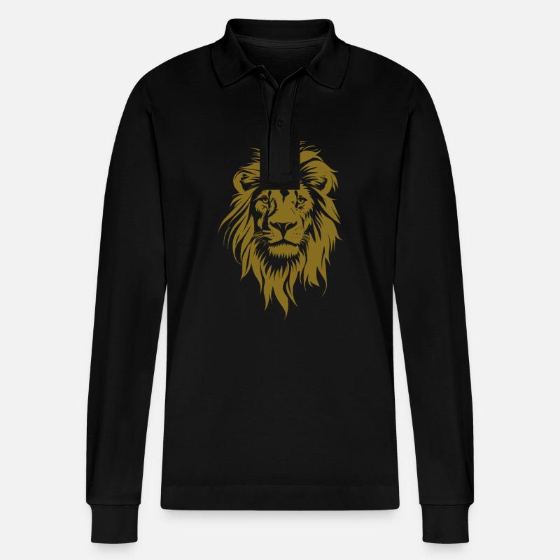Goldener Löwe Gesicht - Stanley/Stella Unisex Bio-Langarm-Poloshirt Prepster - Schwarz