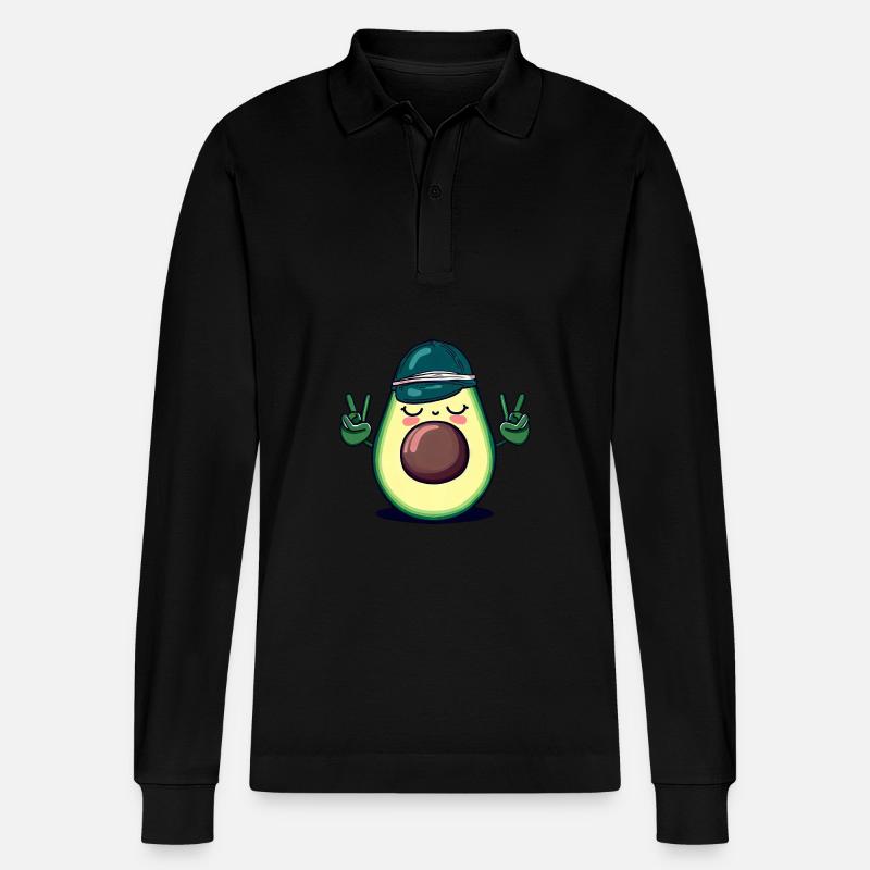 Hippie-Avocado mit Basecap - Coole Peace-Design - Stanley/Stella Unisex Bio-Langarm-Poloshirt Prepster - Schwarz