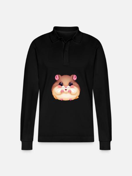 Cute hamster with full cheeks - - Stanley/Stella Organic Unisex Long-Sleeved Polo Shirt Prepster - black