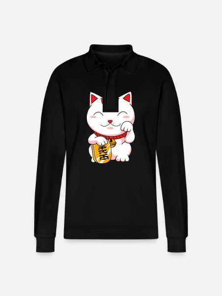Maneki Neko Japan Lucky Charm - Stanley/Stella Organic Unisex Long-Sleeved Polo Shirt Prepster - black