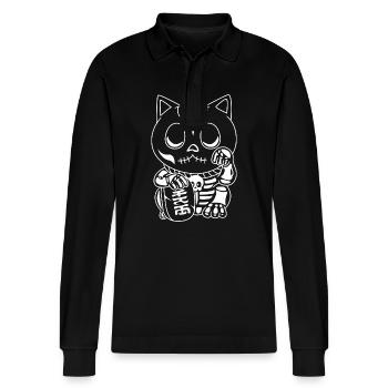 Maneki Neko Japan Glücksbringer - Stanley/Stella Unisex Bio-Langarm-Poloshirt Prepster - Schwarz - Vorne - Anna (173cm) & Nico (186cm)