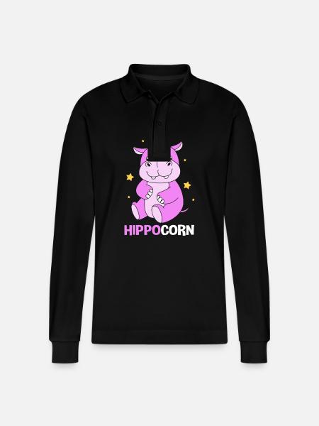 Hippopotamus - Stanley/Stella Organic Unisex Long-Sleeved Polo Shirt Prepster - black