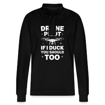 Drones Pilot Quadcopter Drone - Stanley/Stella Organic Unisex Long-Sleeved Polo Shirt Prepster - black - Front - Anna (173cm) & Nico (186cm)