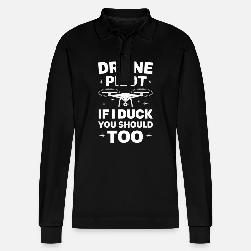 Dronen Pilot Quadrocopter Drone - Stanley/Stella Unisex Bio-Langarm-Poloshirt Prepster - Schwarz