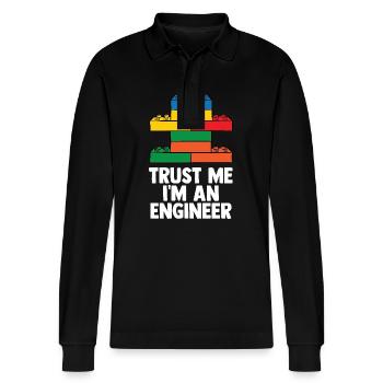 Brick Builder Brick Building Master Builder - Stanley/Stella Organic Unisex Long-Sleeved Polo Shirt Prepster - black - Front - Anna (173cm) & Nico (186cm)