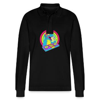 Rave Raver Techno music Techno bass Mixer - Stanley/Stella Organic Unisex Long-Sleeved Polo Shirt Prepster - black - Front - Anna (173cm) & Nico (186cm)