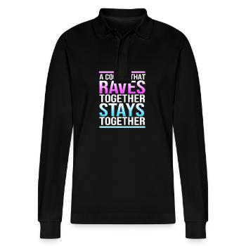 Rave Raver Techno music Techno bass Mixer - Stanley/Stella Organic Unisex Long-Sleeved Polo Shirt Prepster - black - Front - Anna (173cm) & Nico (186cm)