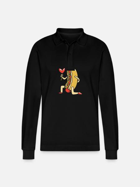 Hot Dog Snack - Stanley/Stella Organic Unisex Long-Sleeved Polo Shirt Prepster - black