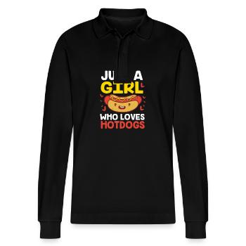 Hot Dog Snack - Stanley/Stella Organic Unisex Long-Sleeved Polo Shirt Prepster - black - Front - Anna (173cm) & Nico (186cm)