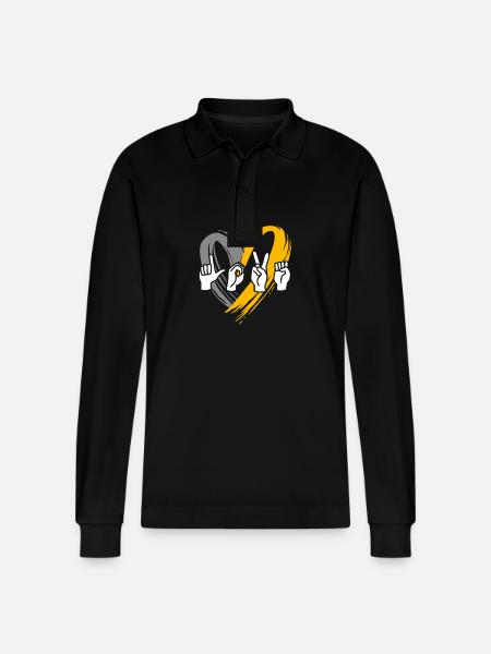 Deaf Deaf Deaf Sign Language - Stanley/Stella Organic Unisex Long-Sleeved Polo Shirt Prepster - black