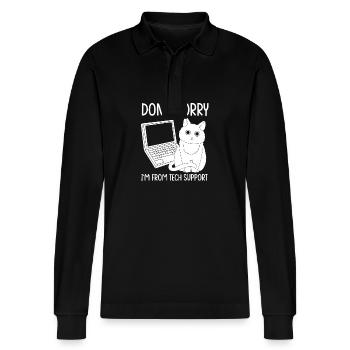 Tech Support - Stanley/Stella Organic Unisex Long-Sleeved Polo Shirt Prepster - black - Front - Anna (173cm) & Nico (186cm)