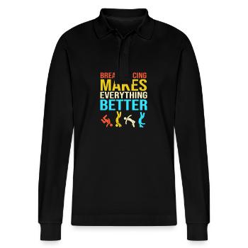 Breakdancing - Stanley/Stella Organic Unisex Long-Sleeved Polo Shirt Prepster - black - Front - Anna (173cm) & Nico (186cm)