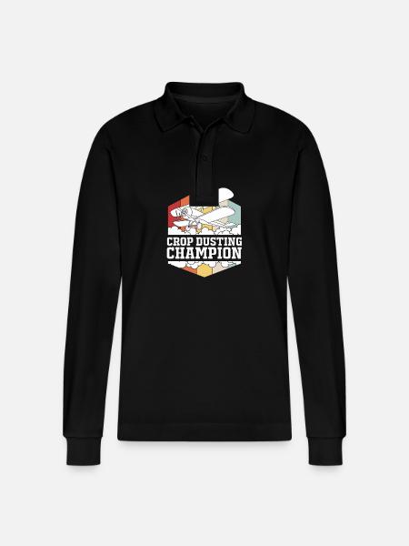 Crop Duster Airplane Pilot Gift - Stanley/Stella Organic Unisex Long-Sleeved Polo Shirt Prepster - black