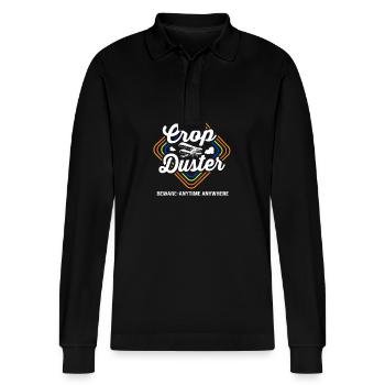 Crop Duster Airplane Pilot - Stanley/Stella Organic Unisex Long-Sleeved Polo Shirt Prepster - black - Front - Anna (173cm) & Nico (186cm)