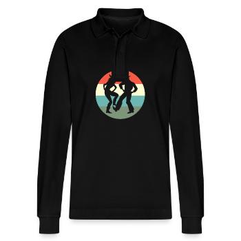 Square Dance - Stanley/Stella Organic Unisex Long-Sleeved Polo Shirt Prepster - black - Front - Anna (173cm) & Nico (186cm)