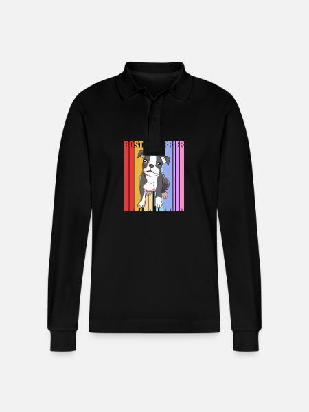 Boston Terrier - Stanley/Stella Organic Unisex Long-Sleeved Polo Shirt Prepster - black