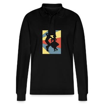 Square Dance - Stanley/Stella Organic Unisex Long-Sleeved Polo Shirt Prepster - black - Front - Anna (173cm) & Nico (186cm)