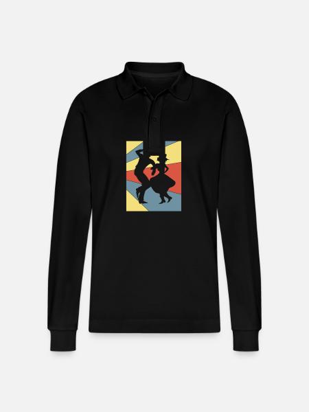 Square Dance - Stanley/Stella Organic Unisex Long-Sleeved Polo Shirt Prepster - black