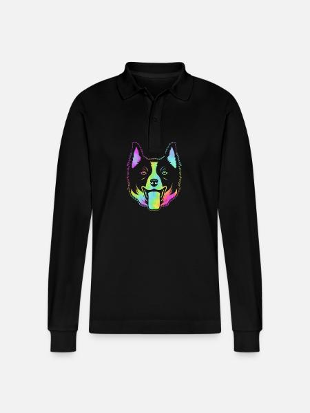 Border Collie - Stanley/Stella Organic Unisex Long-Sleeved Polo Shirt Prepster - black