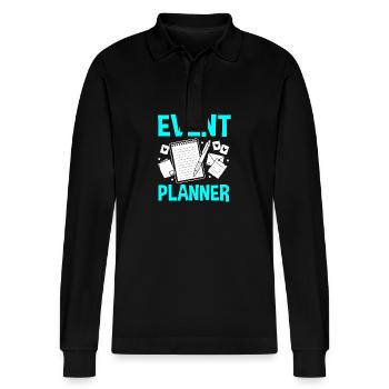 Event Planner - Stanley/Stella Organic Unisex Long-Sleeved Polo Shirt Prepster - black - Front - Anna (173cm) & Nico (186cm)